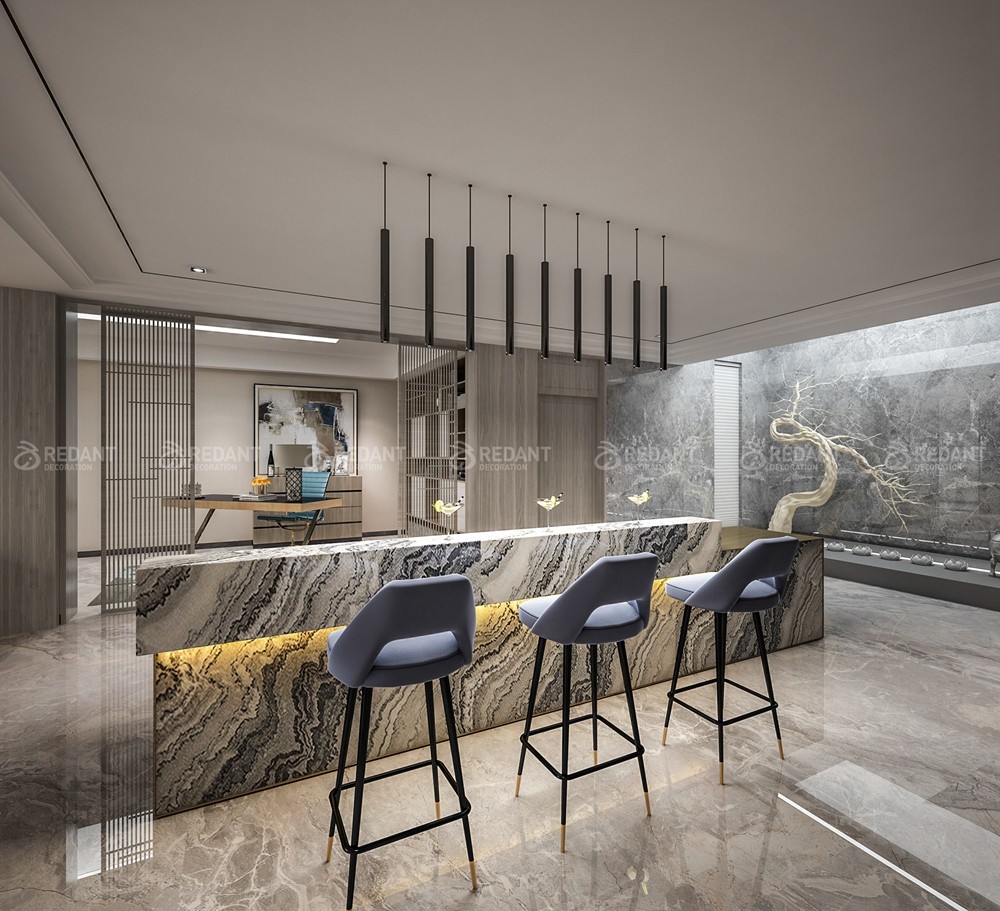 碧桂园凤凰岛500㎡新中式偏现代风格别墅装修案例